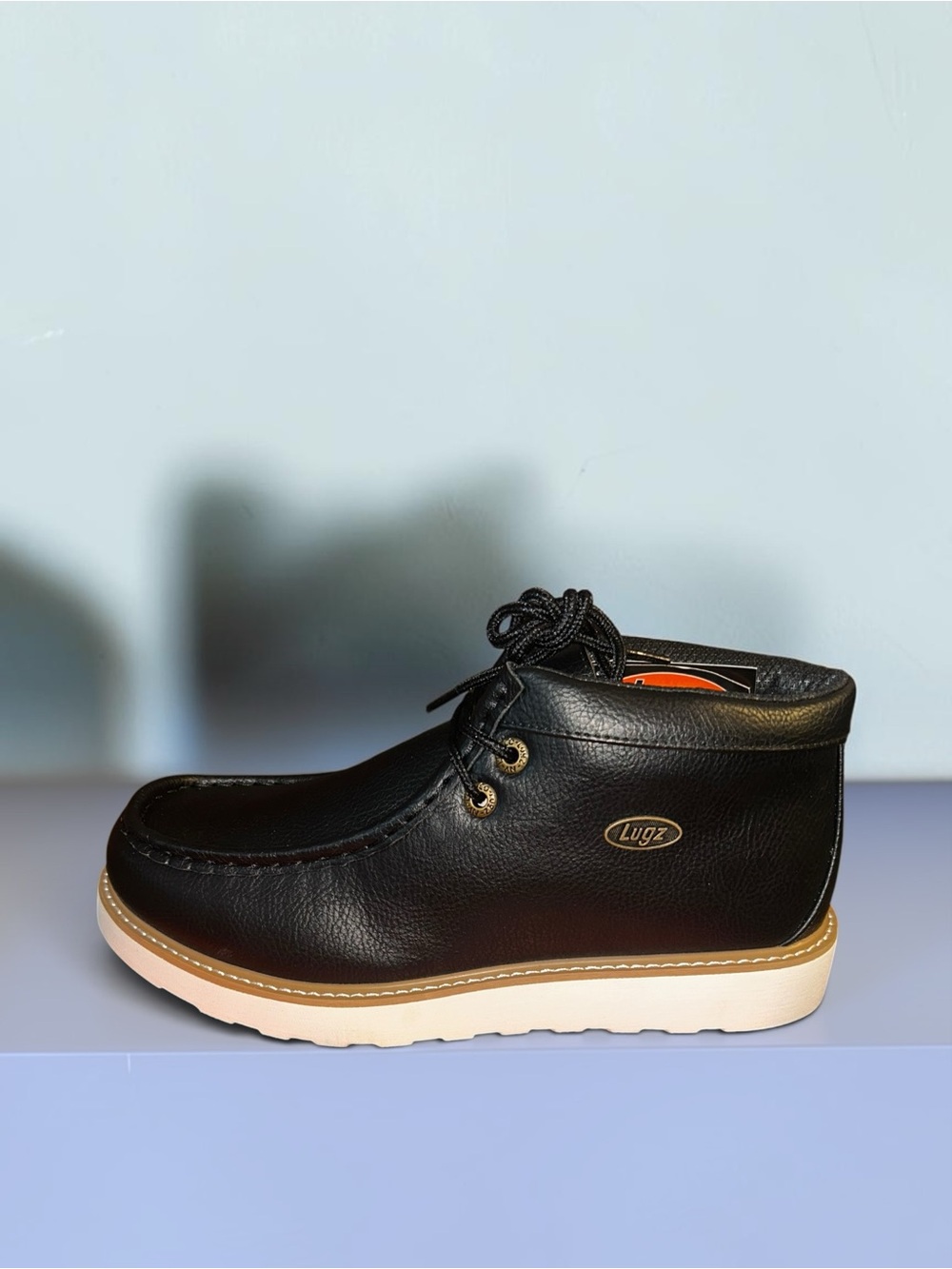 Lugz Black Leather Lace-Up Boot with Cream Sole
